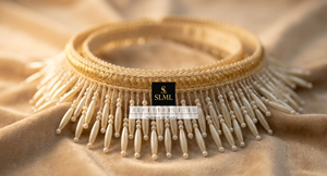 Exquise dentelle tressée dorée Zenith de luxe, écologique, à motif géométrique, à franges de perles zig-zag à passage rapide - Product Image 3