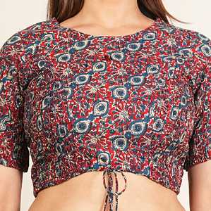 Chemisier en coton à imprimé floral, couleur bordeaux, ensemble de vêtements pour femmes, haut confortable, tissu respirant, élégant, formel, été - Product Image 3