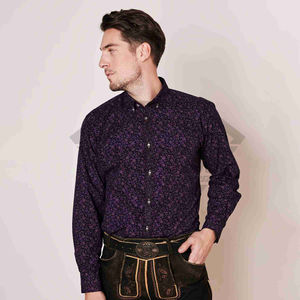 Camisa de algodón con estampado floral púrpura bávaro para hombre, manga larga, con botones, tradicional para Oktoberfest, estilo Trachten, corte ajustado, para fiestas, OEM - Product Image 3