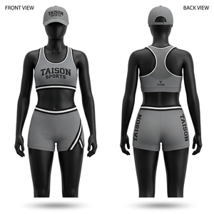 Ensemble soutien-gorge et short de cheerleading en polyester et élasthanne premium 280 GSM, vert kaki avec panneau latéral, logo personnalisé par sublimation - Product Image 2