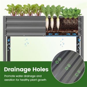 Fioriera Ergonomica in Metallo Grigio da 44 Pollici, Letto Rialzato da Giardino da 32 Pollici con Fori di Drenaggio per Uso Esterno - Product Image 3