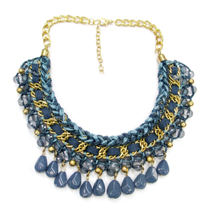 Collar de Cadena de Cuerda Trenzada Negra Estilo Boho con Colgante de Bola de Piedra Natural, Joyería de Moda Chapada en Oro - Product Image 3