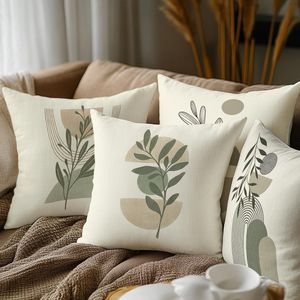 Ensemble de housses de coussin modernes d'extérieur style bohème abstrait, 4 pièces, 20x20 pouces, en mélange de lin - Product Image 1
