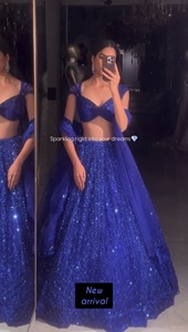 Ensemble Lehenga Choli tendance bleu roi à sequins, tenue de soirée de créateur, Lehenga indien avec dupatta, pour mariage et occasions festives - Product Image 1