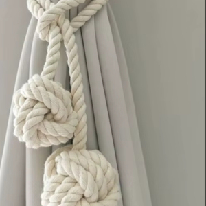 Set of 2, Macrame Curtain <b>Tieback</b>, Marine, Nautica, Curtain Holder Holdback, Modern Window Treatment, 100% Cotton Decor - Product Image 1