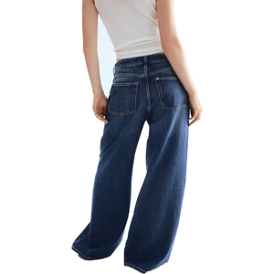 Pantalones vaqueros de mezclilla lavados a la piedra de cintura alta y pierna ancha para hombre, talla grande, ajuste holgado informal, de algodón, con cierre de botón, color azul liso. - Product Image 3