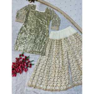 Belle fête porter haut Plazzo Dupatta ensemble avec broderie pour femmes - Product Image 3