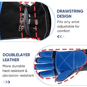 Gants de soudage en cuir de vachette renforcé, résistants à l'abrasion, pour la protection des mains en milieu industriel et pour le barbecue - Product Image 2