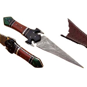 Cuchillo de Caza Hecho a Mano de Acero de Damasco con Mango de Madera Pakka, Funda de Cuero Fino, Uso Industrial al Aire Libre, Cuchillo de Supervivencia al por Mayor - Product Image 1