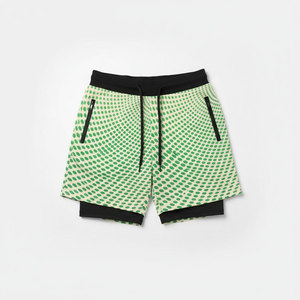 Shorts de bain pour hommes 2-en-1 à sublimation, imprimé à pois optiques, pour la plage et l'entraînement, avec poche zippée et doublure de compression - Product Image 1
