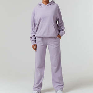 Ensemble de survêtement personnalisé OEM pour femme : veste zippée oversize et pantalon de jogging pour l'entraînement - Product Image 1