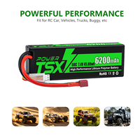 Batería Lipo TSX Power 2S 7.4V con Carcasa Rígida 6200mAh 60C Conector Deans T Certificación CE 1 Año de Garantía para Autos RC, Camiones y Truggies