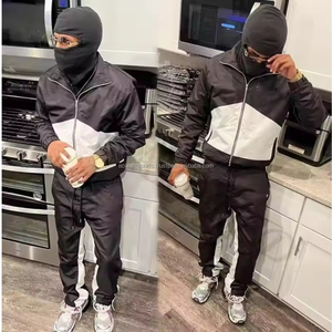 Ensemble deux pièces écologique avec logo personnalisé OEM pour hommes Veste en nylon solide, coupe-vent et respirante Pantalon de survêtement évasé Pantalon de jogging Plus - Product Image 2