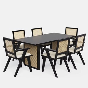 Modern Luxury Royal Commercial Restaurant Furniture High Quality Solid Teak Wood Dining <b>Table</b> 6 Rattan Chairs - Product Image 1