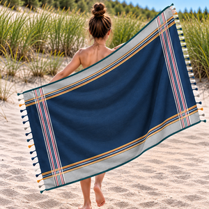 Toalla de Playa Turca Kikoy 100% Algodón a Rayas, Secado Rápido, Ecológica, Toalla de Playa de Lujo, Exportador en India - Product Image 5