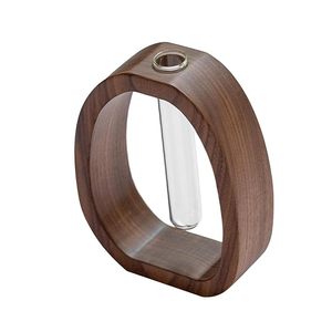 Vase à fleurs en bois moderne fait à la main, support floral rond pour table, décoration de bureau pour la maison et le bureau - Product Image 1