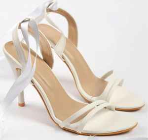 <b>White</b> Solid <b>Stiletto</b> Heel Women's 4 Inches High Pointed Toe Backstrap Summer Wedding Party Plus Size Princess Sandals - Product Image 3