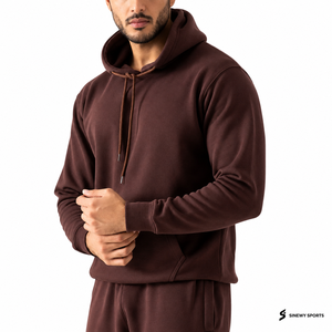 Sweat-shirt à capuche marron pour homme SINEWY, coupe ample, couleur unie, décontracté, en molleton, avec poche, vêtement d'hiver, 100% coton - Product Image 2