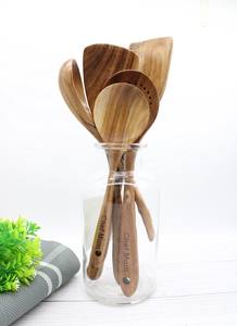 Ensemble d'ustensiles de cuisine en bois personnalisés, cuillères gravées, spatule, passoire, vaisselle - Product Image 2