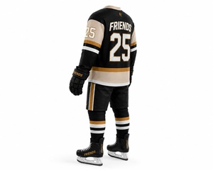 Ice Hockey Uniform Set Black Gold White Sublimation Jersey Pant Gloves <b>Men</b> Adult Breathable - Product Image 5
