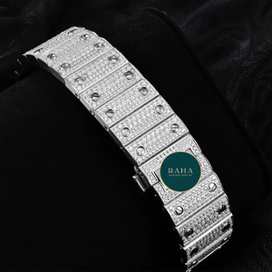 Montre de luxe RAHA en quartz avec boîtier en moissanite, cadran 41 mm, bracelet en acier inoxydable, mouvement ETA, analogique, résistance à l'eau 5 ATM, fermoir papillon - Product Image 2