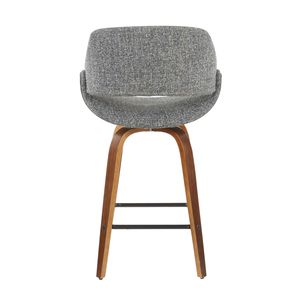 Set di 2 Sgabelli da Bar in Stile Mid-Century Modern, in Noce e Tessuto Grigio - Product Image 5