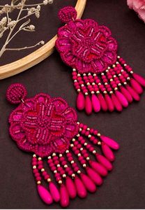 Trendy Handmade Bead Embroidery Dangle <b>Earrings</b> for Women Boho Ethnic Statement Fashion Jewelry Collection - Product Image 5