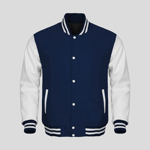Veste de baseball Varsity College pour homme, manches en cuir blanc et corps en laine violette, style universitaire - Product Image 1