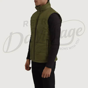 Gilet matelassé personnalisé pour homme, vert olive, chaud pour l'hiver, col montant, imperméable, sans manches - Product Image 5