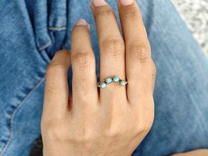 Turquoise <b>Stacking</b> <b>Ring</b> <b>Sterling</b> <b>Silver</b> Southwestern Band Handmade Boho Jewelry for Women Gift - Product Image 3