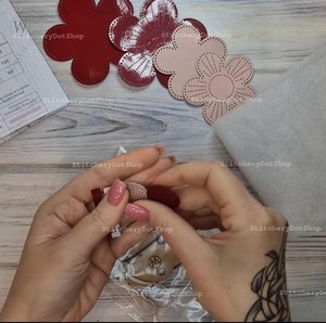 Bead Embroidery Charm Kit on Faux <b>Leather</b> «Spring Flowers» DIY <b>Keychain</b> or Bag Pendant, Bead Embroidery Talisman Kit - Product Image 3