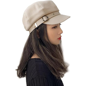 หมวกแก๊ปผู้หญิงสีดำลายทางสไตล์นิวส์บอยสุดเทรนดี้ แฟชั่นเบเกอร์บอย พร้อมห่วงโลหะ ทำจากขนสัตว์ 100% สำหรับฤดูหนาว ขายส่ง - Product Image 4