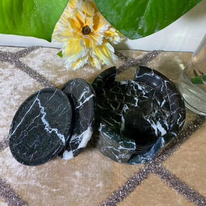 Juego de seis posavasos de mármol de piedra cebra negra con soporte, posavasos de lujo para bebidas - Product Image 1
