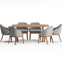 Ensemble de salle à manger en bois massif de style farmhouse moderne du milieu du siècle, 7 pièces, chaises rembourrées confortables à dossier plein, écologiques