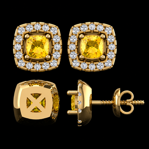 Boucles d'oreilles clous halo en diamant jaune fantaisie certifié, or blanc 14 carats, mignonnes et luxueuses, pour femme, fiançailles, mariage, soirée - Product Image 1