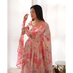 ชุด anarkali พร้อมใส่ของผู้หญิง DKB-265ผ้าพิมพ์ลายดอกไม้หลายดอกพร้อม dupatta บานเต็มที่ - Product Image 3