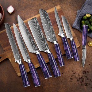 Beautifully Crafted Purple Resin Kitchen <b>Knife</b> <b>Set</b> High Carbon Stainless Steel Chef <b>Knife</b> <b>Set</b> with Purple Epoxy Resin Handle - Product Image 1