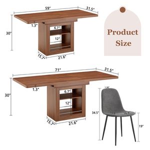 Set Tavolo da Pranzo Espandibile 59-71 Pollici con 4 Sedie in Lino Cotone Grigio Scuro, Tavolo Estraibile in MDF e Sedie Abbinate per Sala da Pranzo - Product Image 4