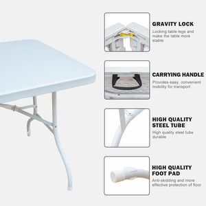 Portable <b>6ft</b> White <b>Folding</b> <b>Table</b> High Load Bearing Portable Plastic <b>Table</b> for Camping Picnics Parties - Product Image 5