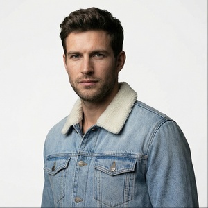 Blouson aviateur en jean avec logo brodé sur le devant nouveau style vintage à col rabattu rembourré lavé en détresse de haute qualité pour hommes - Product Image 1