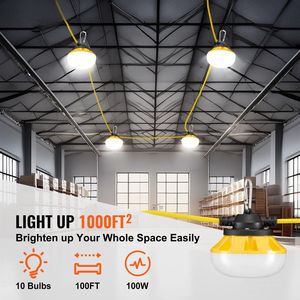 Lampada da Lavoro per Cantieri 100W 10000LM, Impermeabile IP65, Ganci per Appendere, 10 Luci a Stringa 5000K per Cantieri Edili - Product Image 2
