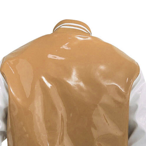 <b>Mens</b> PVC Leather <b>Varsity</b> <b>Jacket</b> Stand Collar Front Logo Fashionable Baseball <b>Bomber</b> Solid Color - Product Image 3