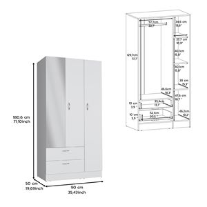 Armadio bianco Riverside con 3 porte a specchio frontale 2 cassetti 4 ripiani e stelo elegante Design guardaroba - Product Image 3