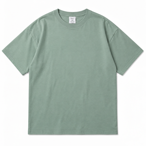 T-shirt à manches courtes pour homme, col rond, jersey en polyester/coton, uni, décontracté, coupe ample, logo sur le devant, vert - Product Image 1