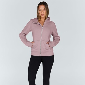 Sudadera con capucha de forro polar rosa con cremallera completa para mujer, mezcla de algodón, informal, para invierno, con cremallera, fabricación OEM y ODM - Product Image 2