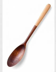 Ensemble de 4 couverts à manche en bois, finition brune, style artisanal, pour la maison, la cuisine, le café, le restaurant et les repas. - Product Image 1
