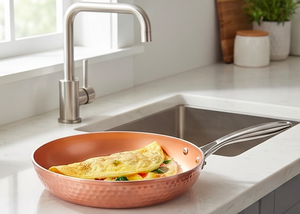 Copper Saute <b>Pan</b> With Glass Lid Stainless Steel <b>Handle</b> Handmade Minimalist Design For Kitchenware And Induction Cooker Use - Product Image 4