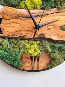 Handmade Wooden <b>Wall</b> <b>Clock</b> with Moss Rustic Home Decor Luxury Wood & Moss <b>Designer</b> <b>Wall</b> <b>Clock</b> - Product Image 3