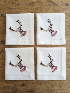 Vente en gros de serviettes de table de Noël en forme de cerf brodées personnalisées Serviettes en tissu en coton ourlet pour la maison Vacances à l'hôtel - Product Image 4