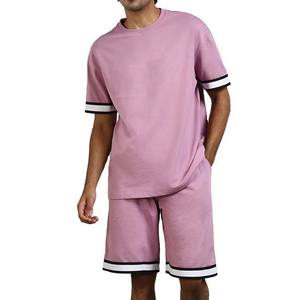 Conjunto Deportivo de Dos Piezas para Hombre, Nuevo, Verano, Casual, Poliéster/Algodón, Transpirable, Tejido de Punto, Secado Rápido, con Logotipo Personalizado Impreso, Color Sólido - Product Image 1